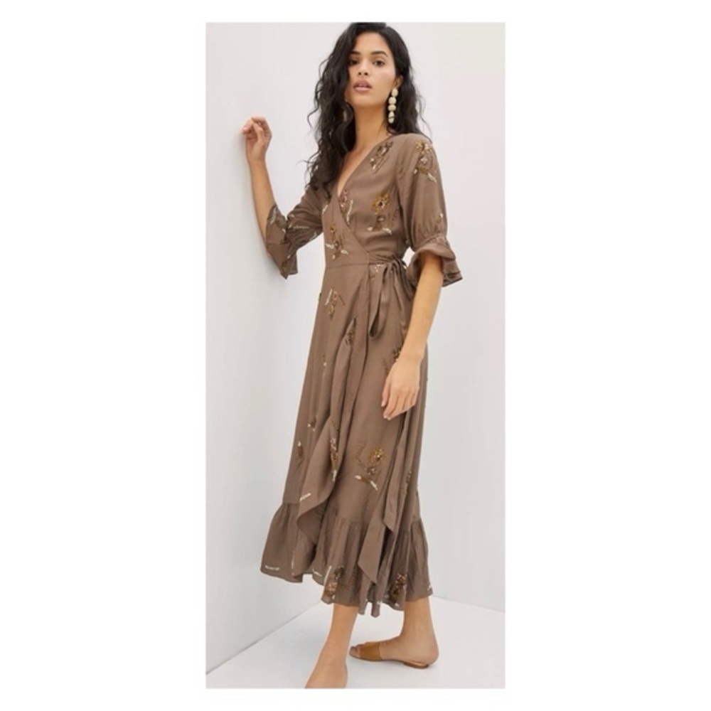 ISO Anthropologie x Let Me Be Beaded Wrap Dress